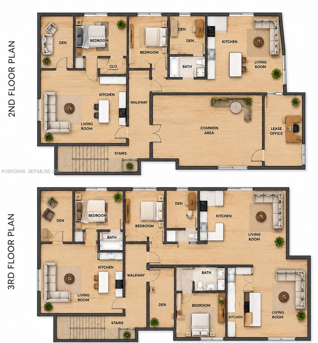 Floor plan of 5 units - 1 bedroom with den 645 sq ft individual units