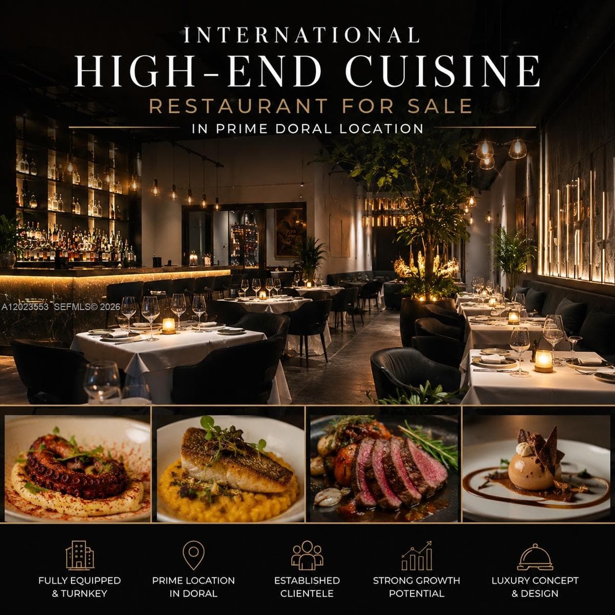 International High-End Cuisine Rest. for Sale in Prime Doral Locatio, Doral FL 33166
