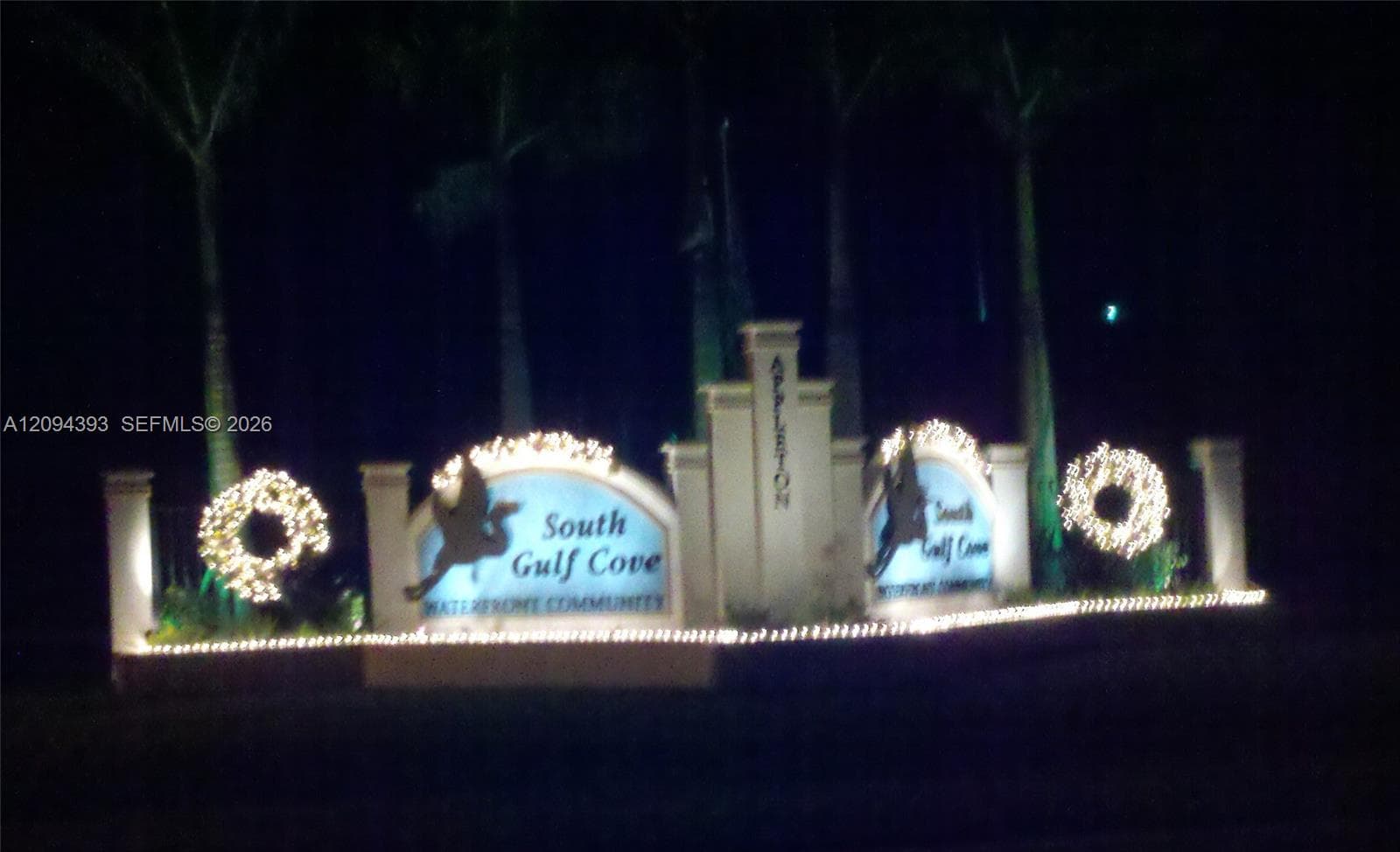 One of 4 main entrances to South Gulf Cove all dressed up for the Holidays!